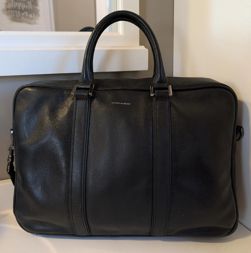 🖤EUC Hook & Albert Luxury Genuine Pebble Leather Adjustable Crossbody Briefcase